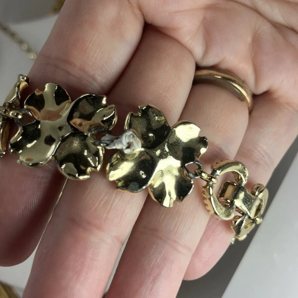 Vtg 50's Dogwood Gold Tone Collar/Choker‎ Necklace & Bracelet NC Flower Romantic